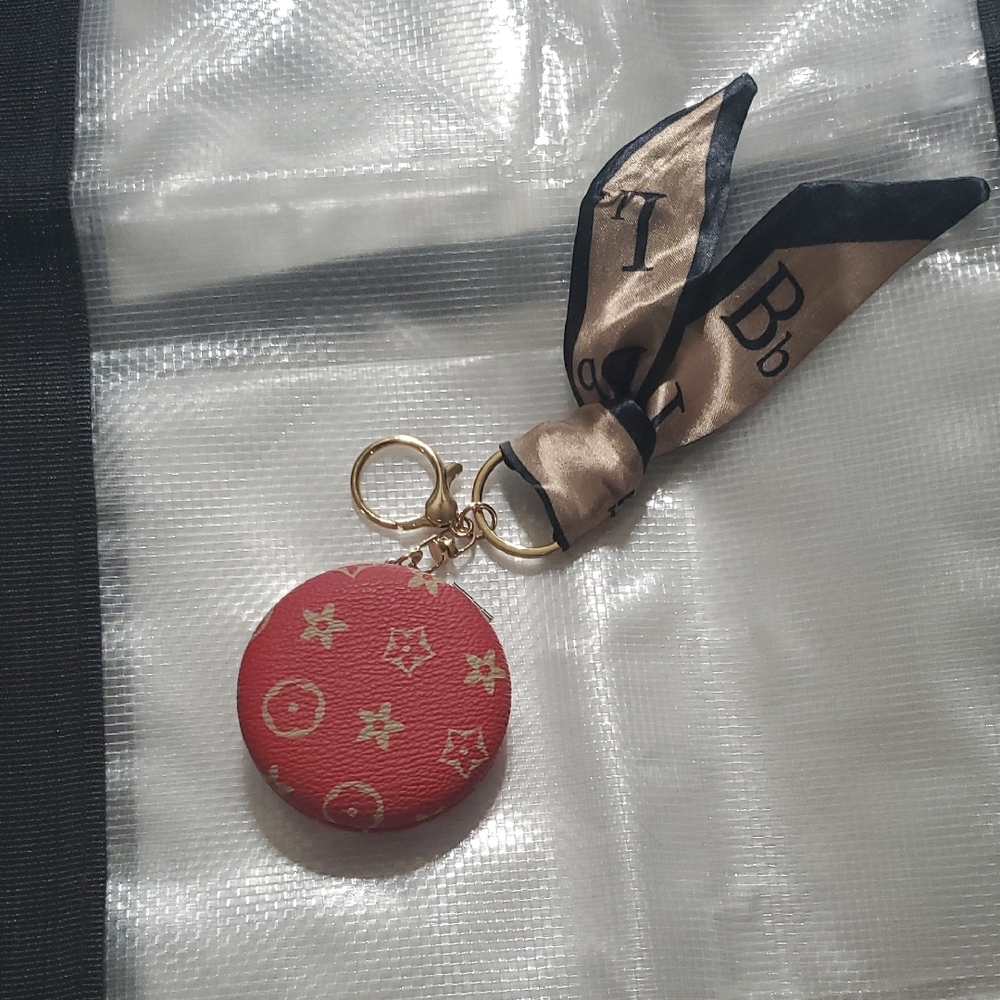 Red Mirror Keychain with Scarf Accent